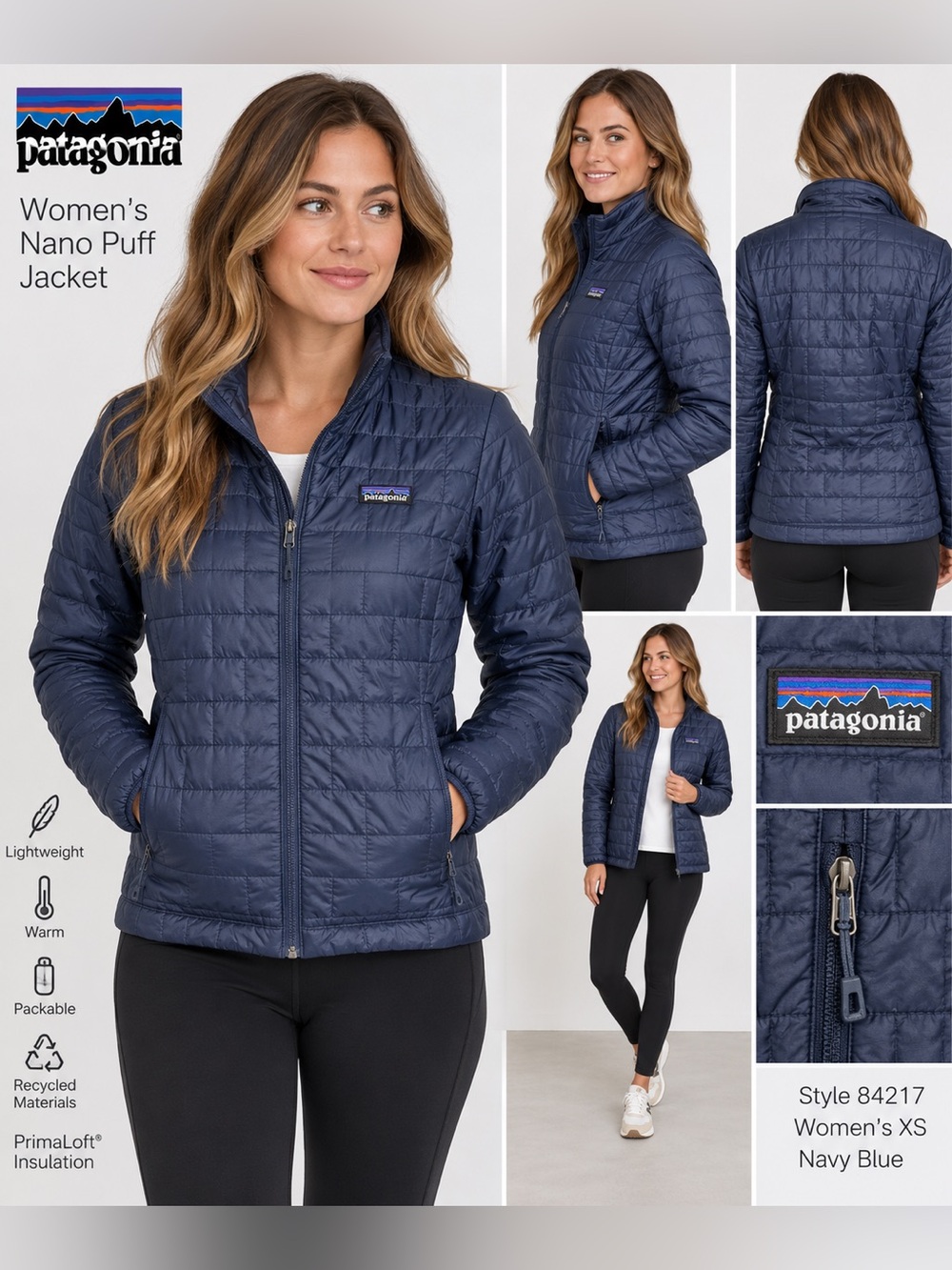 Patagonia Women’s Nano Puff Jacket XS Navy Blue PrimaLoft Quilted